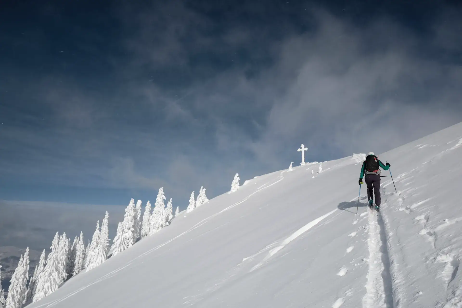Ski touring with mountain guide